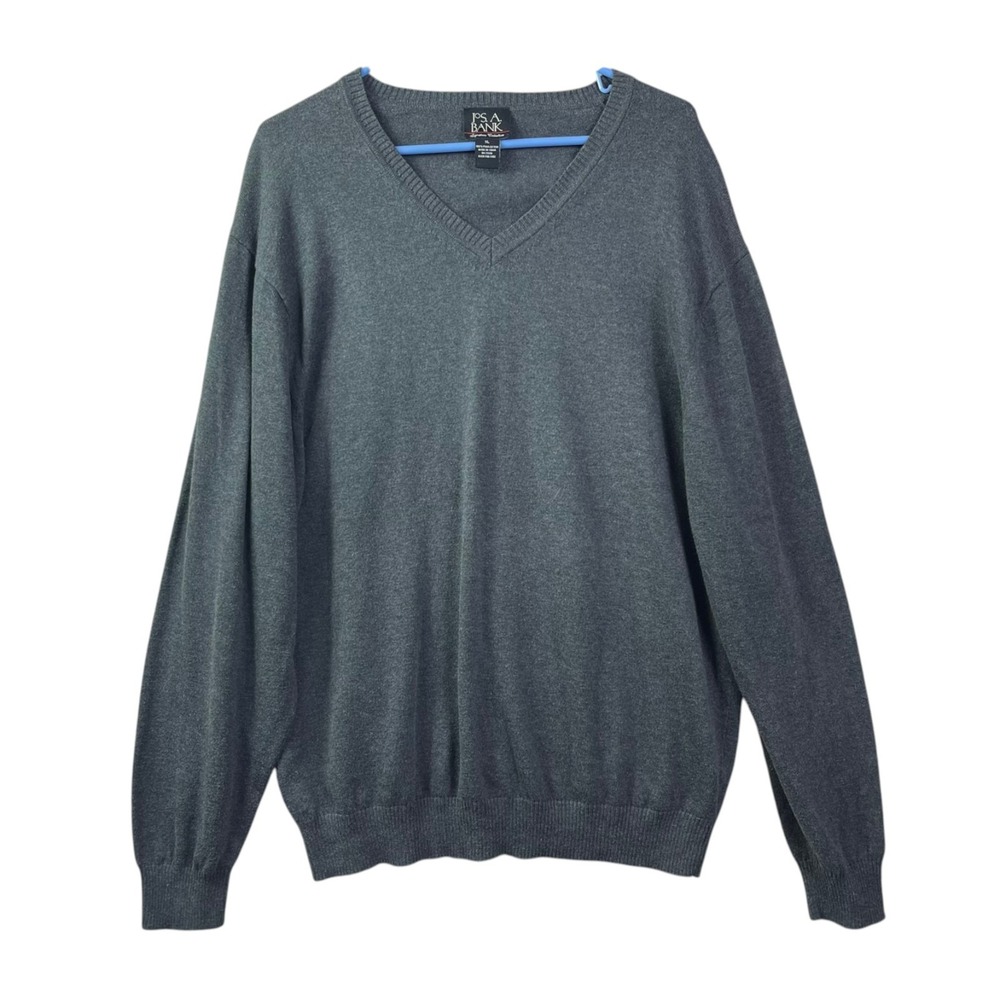 Jos A Bank Signature Pima Cotton Sweater Mens XL Gray Long Sleeve V Neck